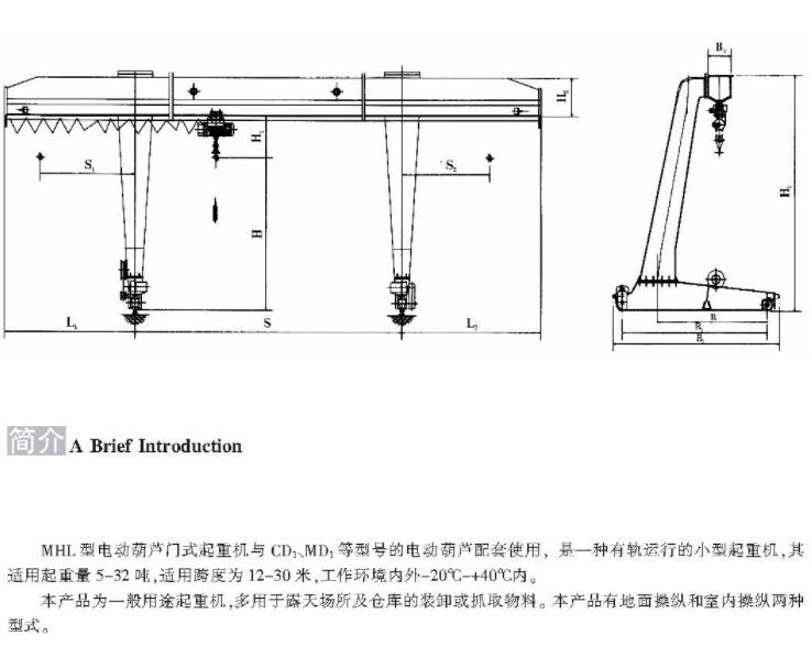 MHL型5-32噸電動葫蘆門式起重機(jī)